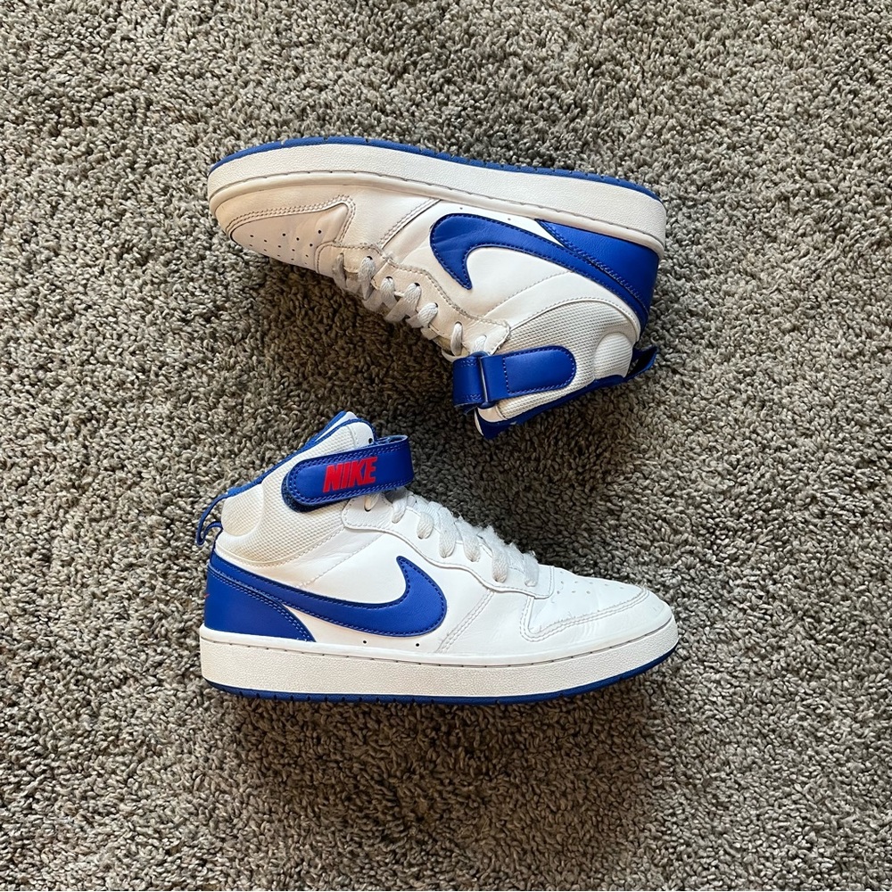 Nike Court Borough Mid 2 CD7782-101 White Blue Sneakers Youth Size 6Y